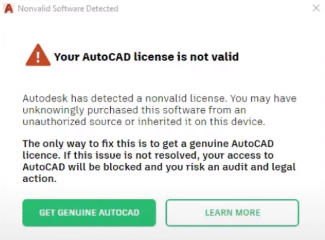 Какво означава това: „Your AutoCAD license is not valid“?